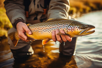 Obraz premium A man fishing in a river outdoor activities image created with generative AI