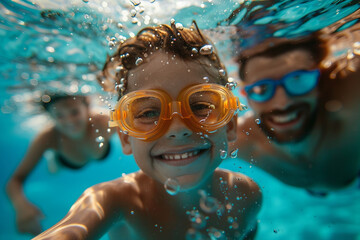 Naklejka premium Motivated person swimmer learning swim sport, racing competition swimming challenge pool, Generative AI