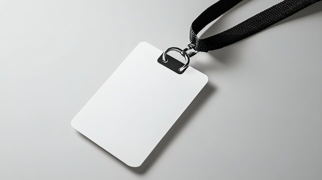 Blank identification card with black lanyard.