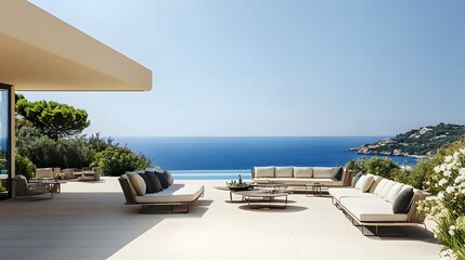 Fototapeta premium Panoramic Luxury Terrace with Opulent Outdoor Furnishings