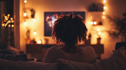 Cozy Movie Night with Friends: Enjoying Film in Warm Living Room Ambiance