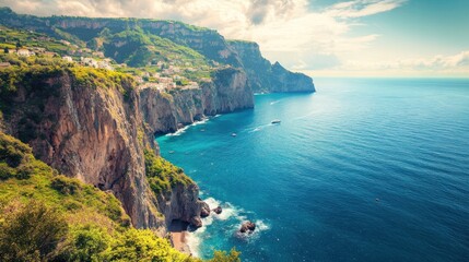 Fototapeta premium Coastal Cliffs with Lush Green Vegetation