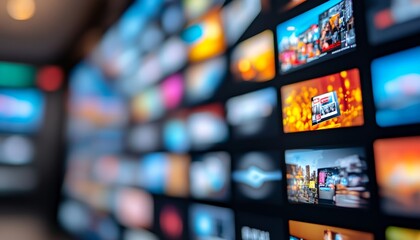 Blurred Streaming Service Menu, Show and Movie Channel Options, Video on Demand, OTT Content