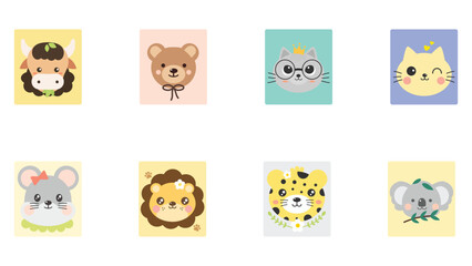 Joyful and colorful animal stickers vector illlustration