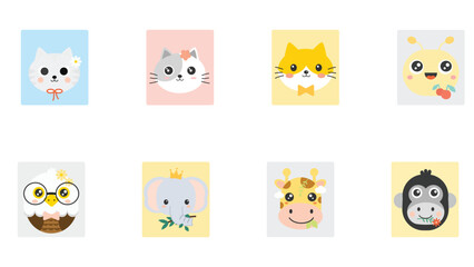 Joyful and colorful animal stickers vector illlustration