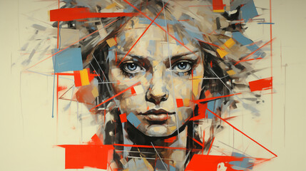 painting of a woman with colorful paint on her face and body