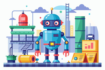 Naklejka premium A robot is stationed at a manufacturing site, ensuring operations run smoothly
