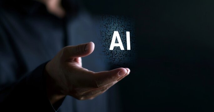 Technology transformation, Businessman using command prompt to create something, Global internet connection, chat with AI, stock.