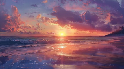 Fototapeta premium Sunsets at the beach are a classic and timeless scene.