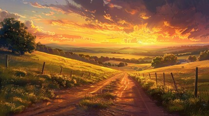 Sunsets in the countryside offer a rustic charm.