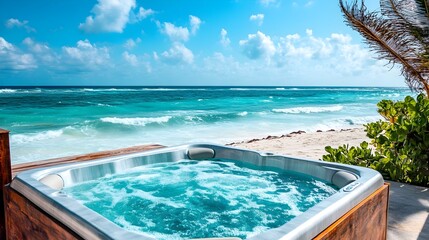Obraz premium Luxurious Beachfront Resort with Stunning Ocean View and Jacuzzi
