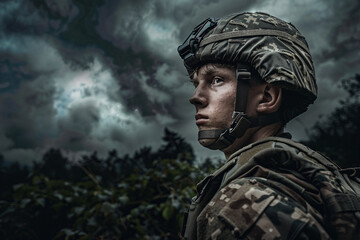 Naklejka premium Generative ai photo of military officer war battlefield