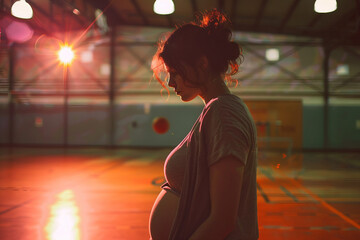 Obraz premium Portrait of joyful pregnant woman touch her abdomen generative AI