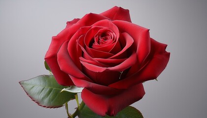 Naklejka premium A beautiful red rose in full bloom against a pale gray background.