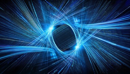 Fototapeta premium a computer graphic masterpiece, where abstract lines intertwine with blue lights in a fusion of urban inspired styles like Capture Urban and Neo Mosaic, infused with the