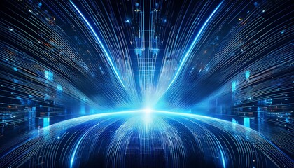 Obraz premium a computer graphic masterpiece, where abstract lines intertwine with blue lights in a fusion of urban inspired styles like Capture Urban and Neo Mosaic, infused with the