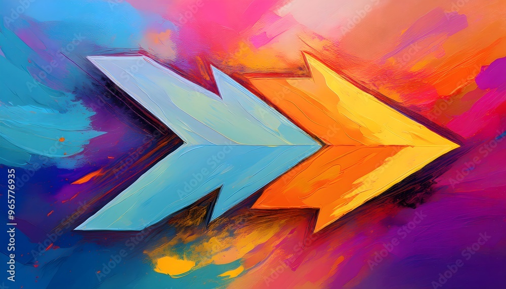 Wall mural dynamic abstract background with directional arrow, bold strokes of multicolor pain