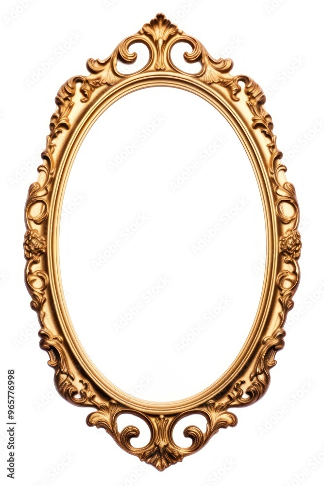 Wall mural gold oval jewelry mirror frame.