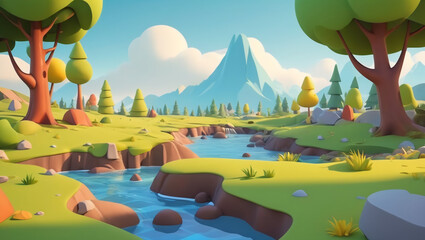 Naklejka premium 3d Cartoon Style Landscape