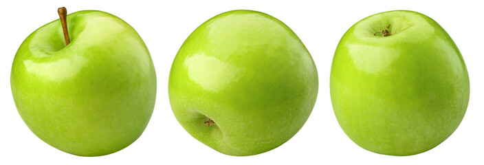 Apple isolated png. Green apple set on transparent background. PNG format. Green apple collection with no background. Full depth of field.