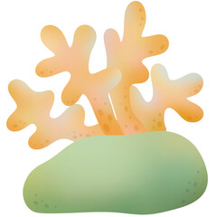 Orange coral and green moss stone hand drawn cartoon