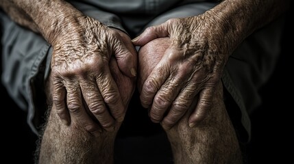 Fototapeta premium Detailed close-up of an elderly man’s knee, showing intense pain.