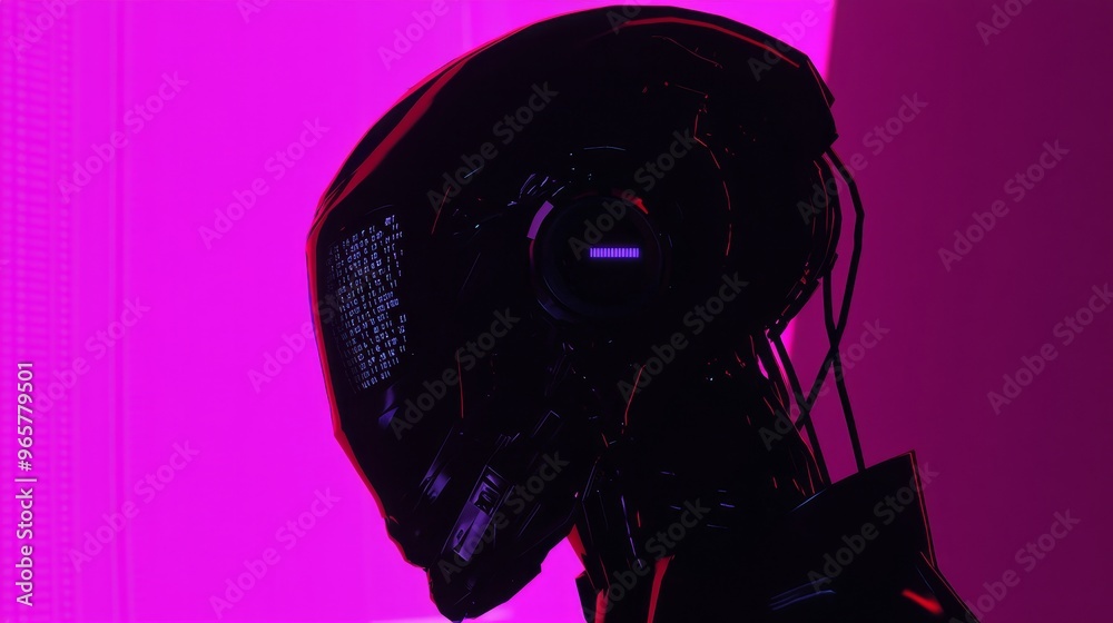Poster image of the side profile of a futuristic stock computer head showing glowing lines and data