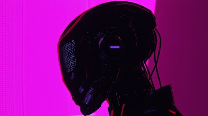 Fototapeta premium Image of the side profile of a futuristic stock computer head showing glowing lines and data