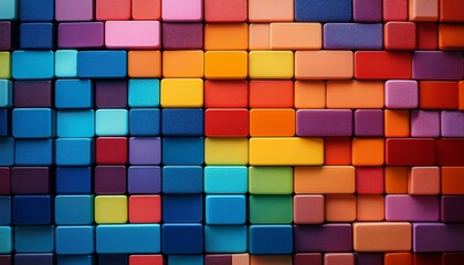 An array of vibrant, multi-colored bricks, meticulously arranged in a patterned layout, captured in high-resolution digital art, conveying a modern, dynamic feel