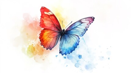 Watercolor butterfly with vibrant hues on light background