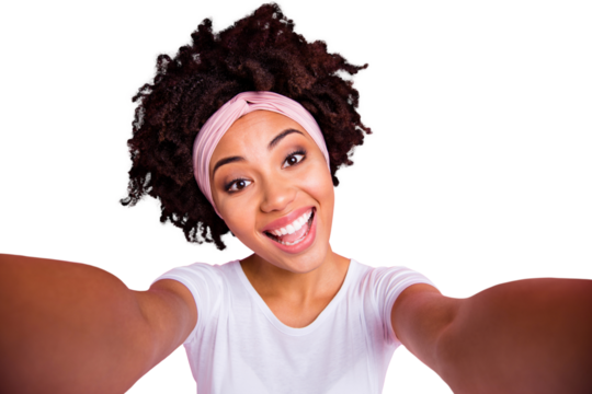 Self-portrait of her she nice-looking charming cute shine winsome sweet attractive lovely lovable cheerful cheery wavy-haired girl having fun time isolated over pink pastel background