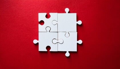 Climate action puzzle pieces merging, deep red backdrop, direct overhead view, symbols of unity and urgency