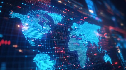 Obraz premium Abstract Digital Finance in the Online World By Mobile Internet, Transactions in Online Systems On the background is a digital map, internet, stock trading. Connected all over the world 