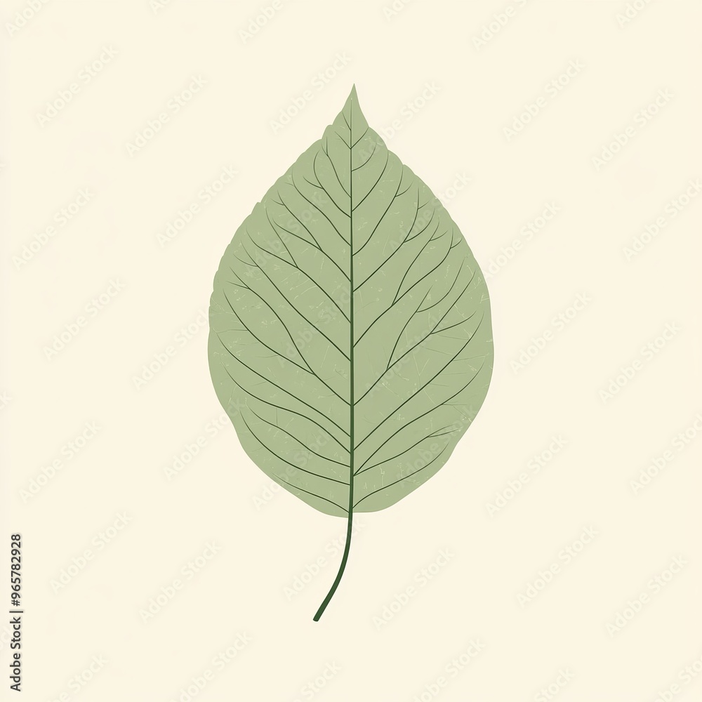 Wall mural A single green leaf with visible veins isolated on a white background.