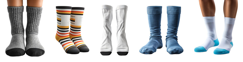 collection of socks templates in various colors, isolated on transparent background, generated ai