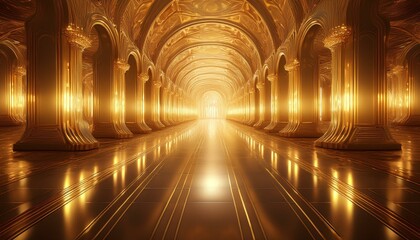 Obraz premium Elegant golden glowing long room with shiny floor