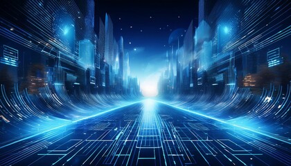 Obraz premium Embark on a journey of innovation with a technology inspired background boasting FUI elements and a harmonious blue tone, creating a dynamic visual environment for your digital devices