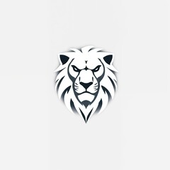 stylized black lion's head. The design emphasizes the lion's facial features, including its intense eyes and prominent mane, which is depicted with flowing lines that create a sense of movement