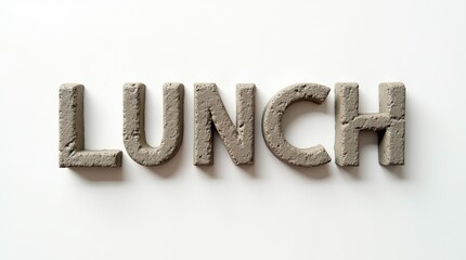 Lunch text crafted in stone on a white background