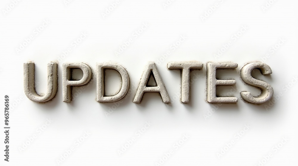 Wall mural updates text carved in stone blocks on white background