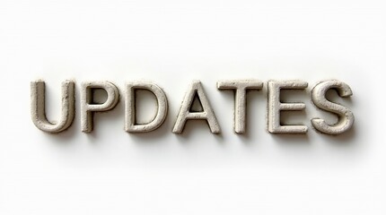 Updates text carved in stone blocks on white background
