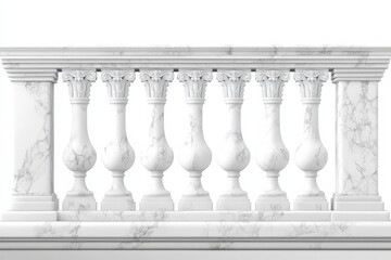Fototapeta premium White stone or marble balustrades with pillars, columns, balusters and handrails. Vector realistic set of 3d fence in classic greek or roman style for balcony, terrace, stairs