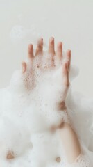 Fototapeta premium Woman taking bath with shower gel in bathroom, closeup