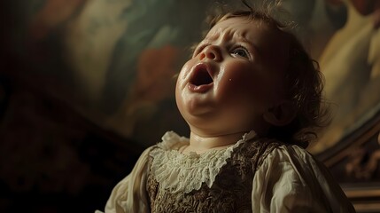 Heartbreaking Infant in Renaissance-Inspired Painting with Dramatic Lighting