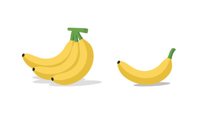 Vibrant Yellow Banana Bunch Illustration in Flat Design, Representing Healthy Eating, Tropical Fruit, and Vegetarian Food with a Simple, Cartoon Style on a White Background, Perfect for Clip Art logo