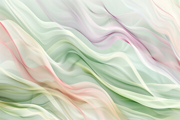 Gentle pastel abstract waves in soft green and pink tones, evoking a sense of calm and serenity in flowing fluid patterns.