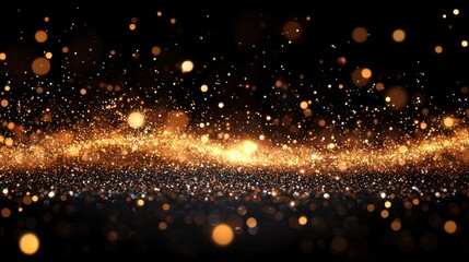 Fototapeta premium A shimmering wave of golden particles glimmering against a dark background creates a mesmerizing visual effect in a vibrant display of light