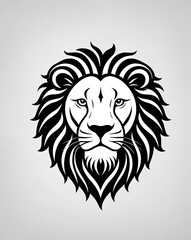 Fototapeta premium stylized black lion's head. The design emphasizes the lion's facial features, including its intense eyes and prominent mane, which is depicted with flowing lines that create a sense of movement