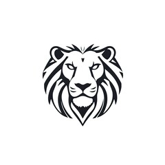 stylized black lion's head. The design emphasizes the lion's facial features, including its intense eyes and prominent mane, which is depicted with flowing lines that create a sense of movement