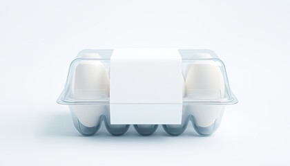 Blank transparent plastic egg tray with white label mockup stack. eggs in carton. eggs in a box